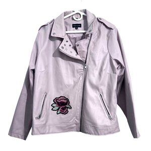 New Look Blush Pink Faux Leather Moto Jacket With Floral Embroidery